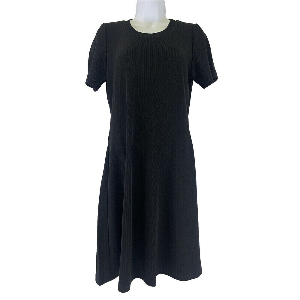 Market By Chicos Fit Flare Dress Black Waffle Knit Travel Comfort Minimalist XS